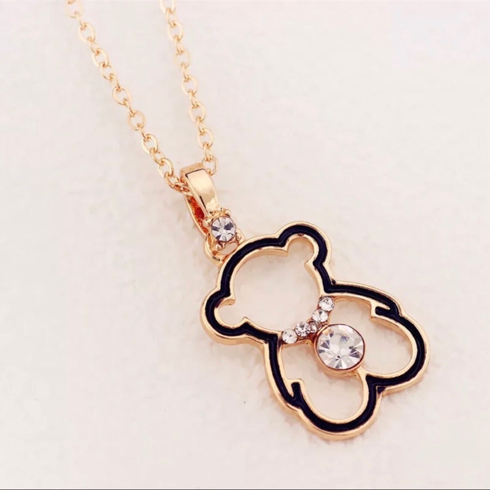 Bear necklace stone gold black chain necklace charm pendant animal cute